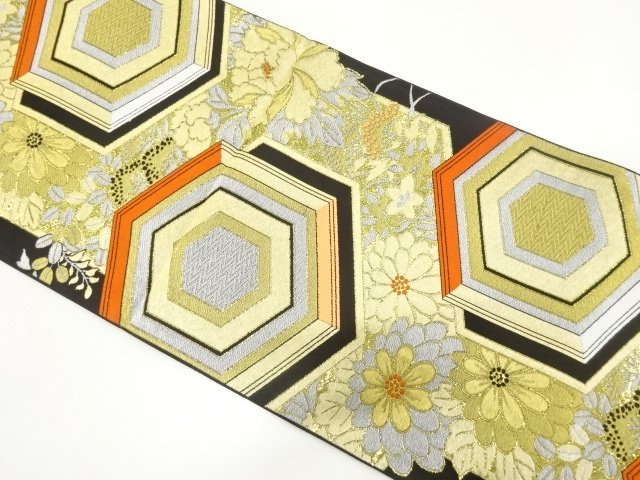 JAPANESE KIMONO / ANTIQUE TORTOISESHELL-PATTERNED FUKURO OBI / WOVEN C